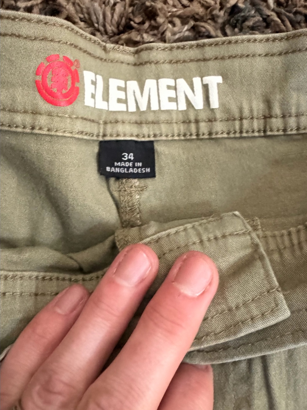 Element Olive Green Cargo Shorts with Red Logo